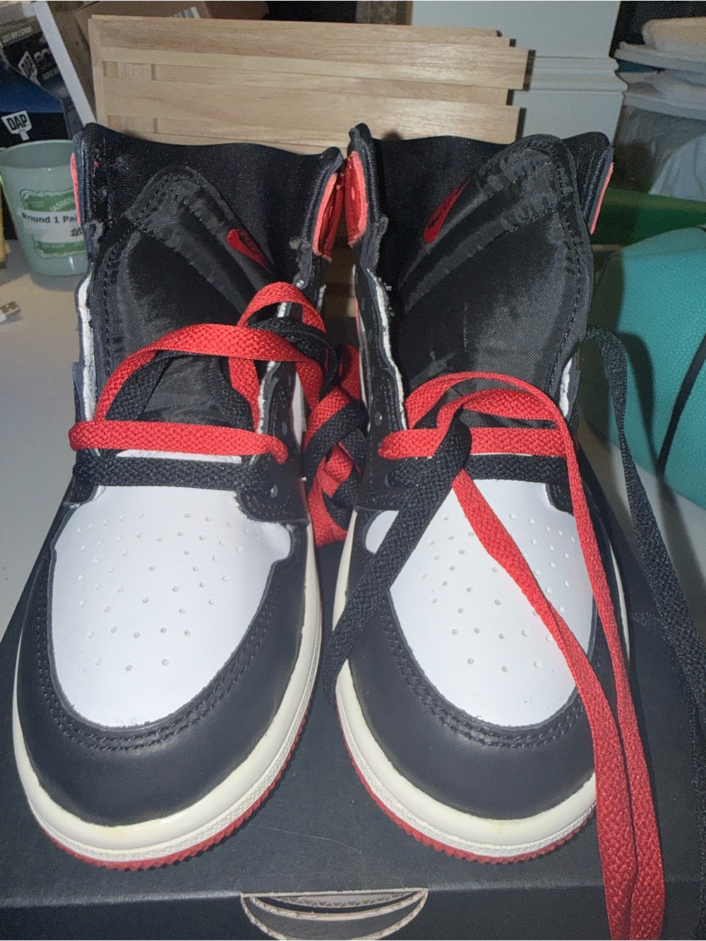 NIKE AIR JORDAN KIDS Black, White & Red High-Top Sneakers